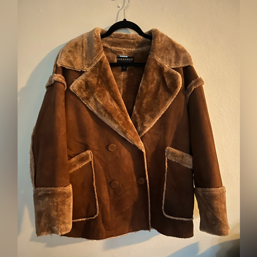 Bernardo faux fur trench coat in size small